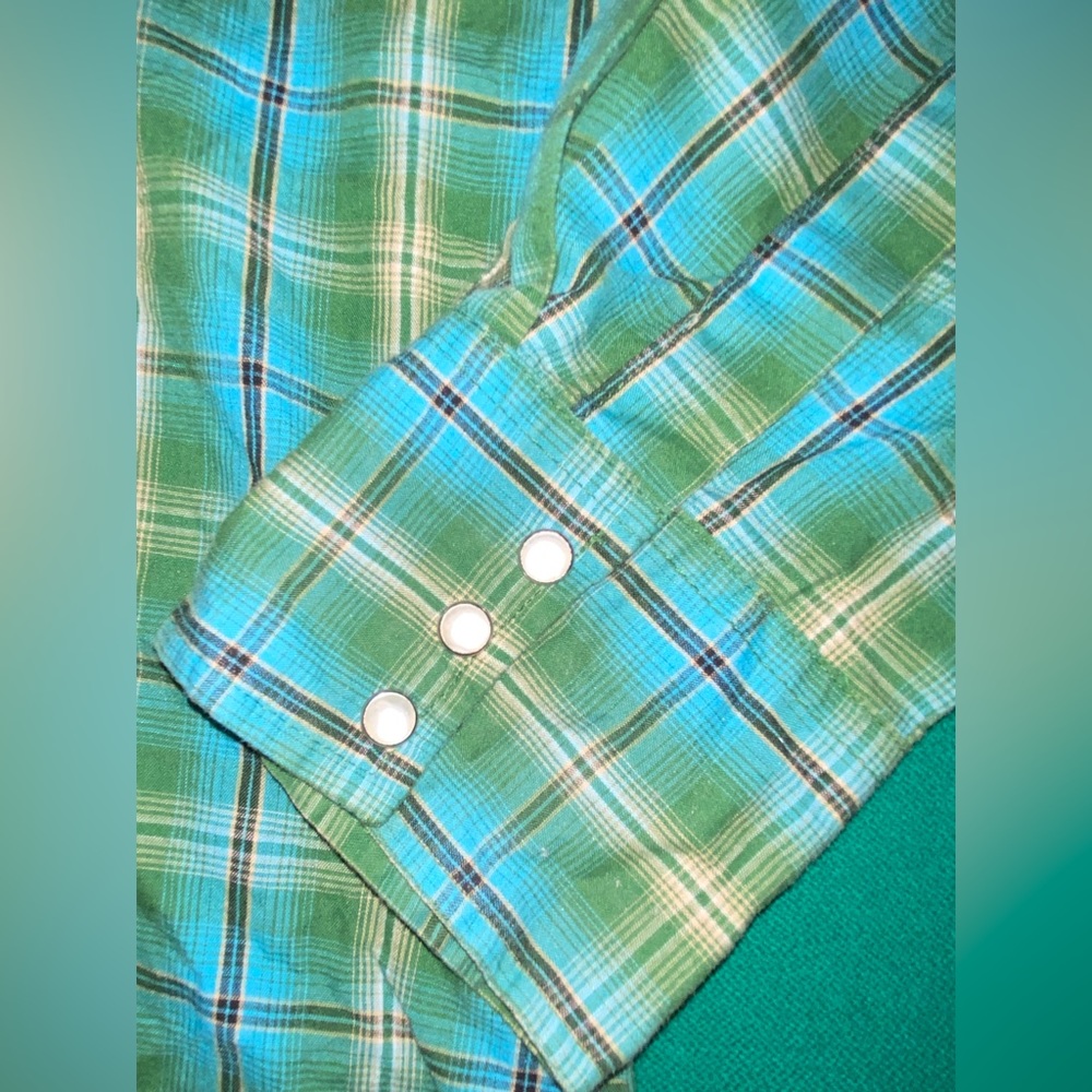 Wrangler Wrancher Pearl Snap Button Up Shirt Blue… - image 6